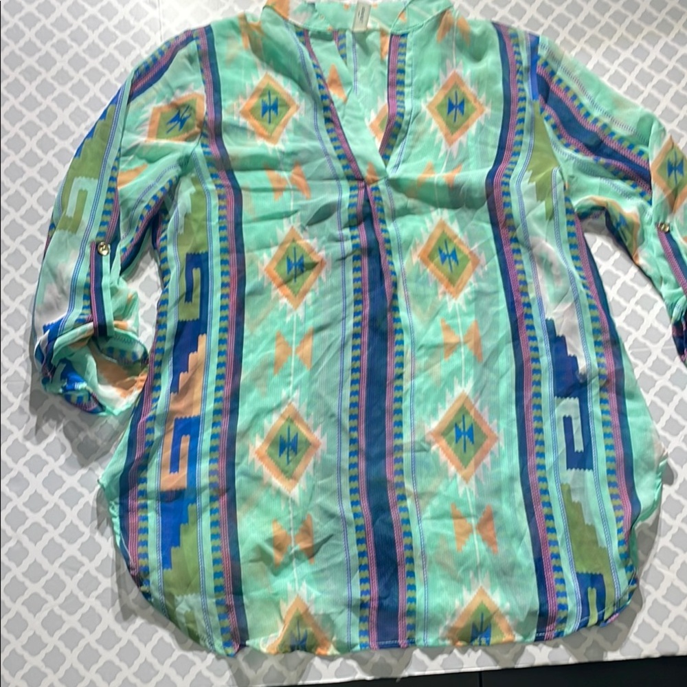 Multicolor Geometric Print Women's Top